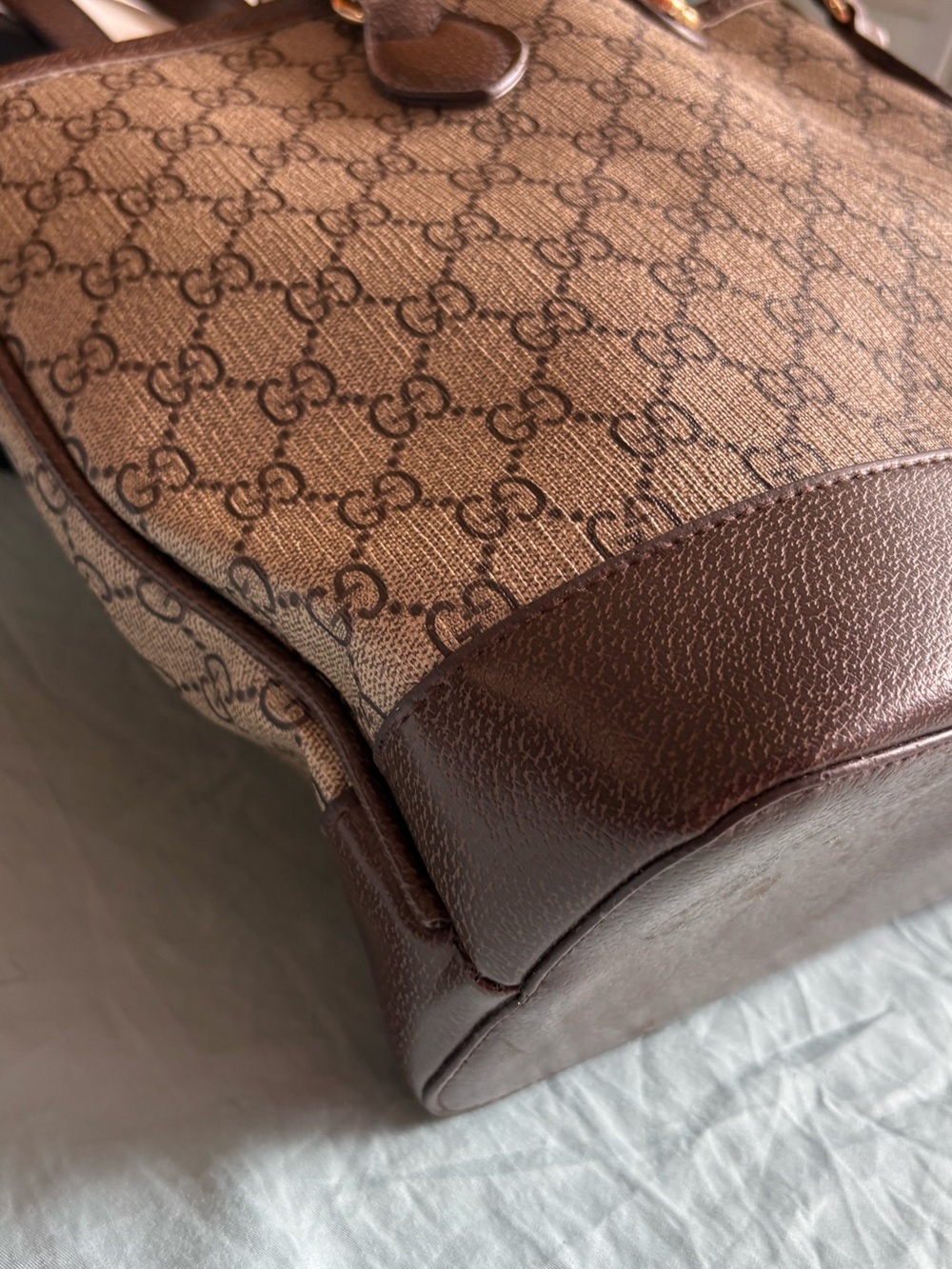 Gucci Brown GG Monogram Canvas Tote with Dark Brown Leather Trim - Picture 5 of 14